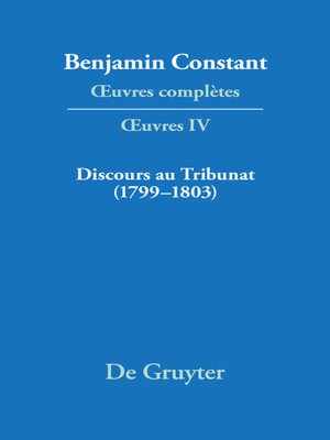 cover image of Discours au Tribunat. De la possibilité d'une constitution républicaine dans un grand pays (1799–1803)